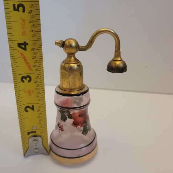 Vintage Glass Perfume Atomizer With Brass Nozzle & Floral Design - Picture 6 of 6